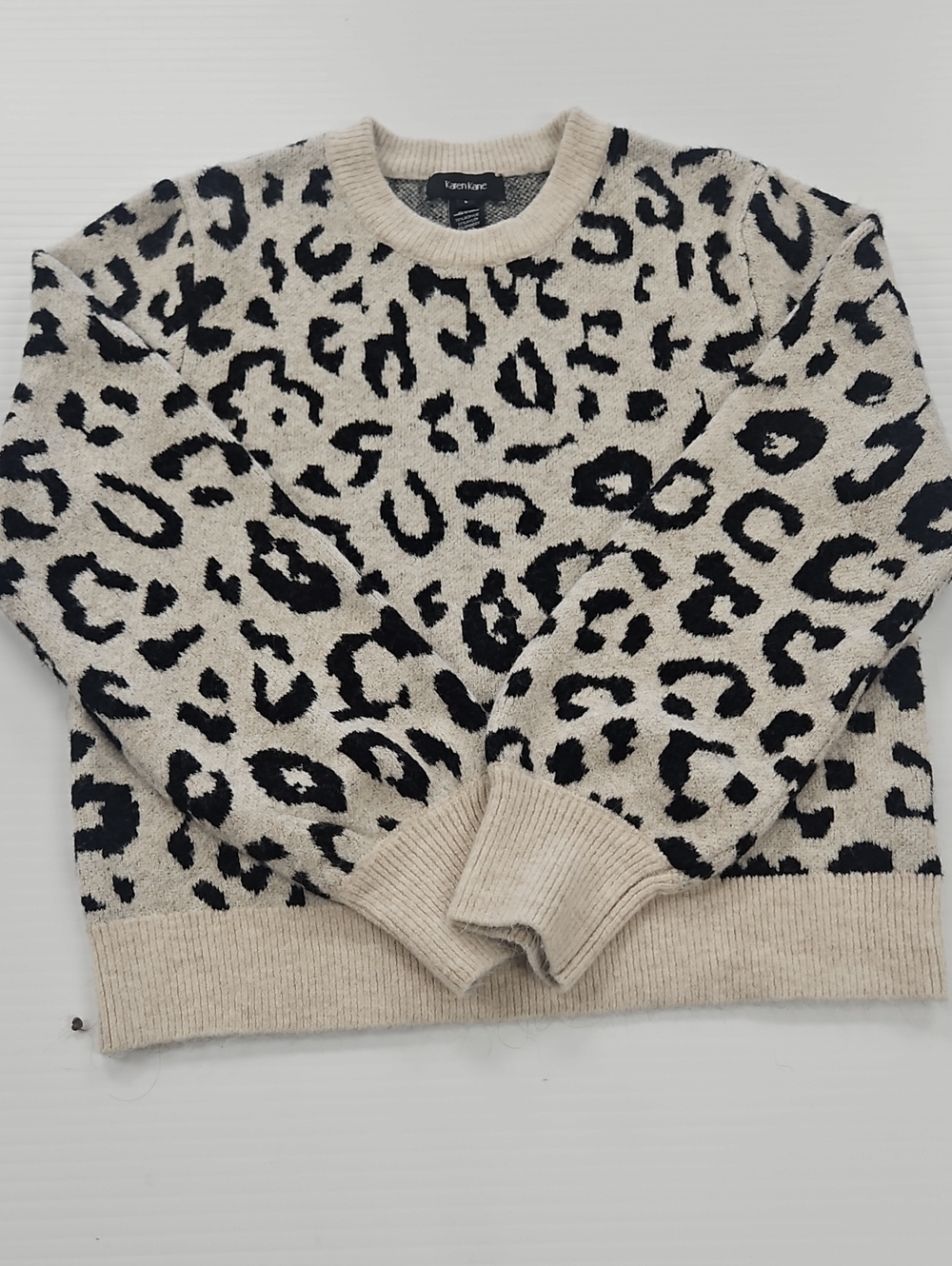 Karen Kane Beige and Black Leopard Crewneck Sweater